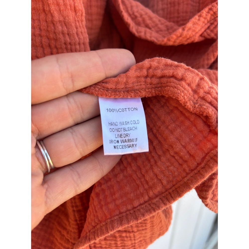 Roolee Women's‎ Rust Orange Cotton Gauze Button Front Babydoll Dress - Size M - Picture 5 of 8